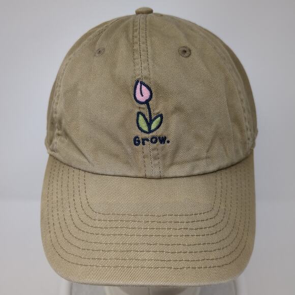 Tulip Grow Slideback Hat Solid Brown One Size Embroidered Life Is Good - Picture 2 of 9